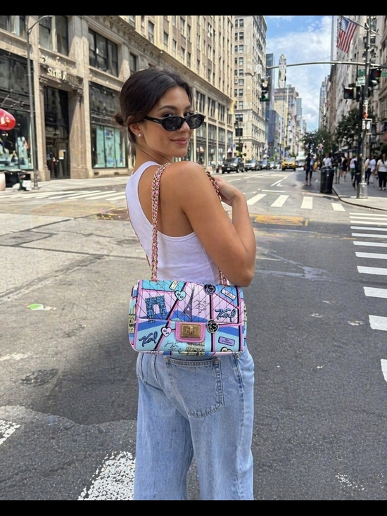 Karl Lagerfeld Handbags - NWT Karl Lagerfeld Pastel Graffiti Quilted Shoulder Bag in Pink & Blue